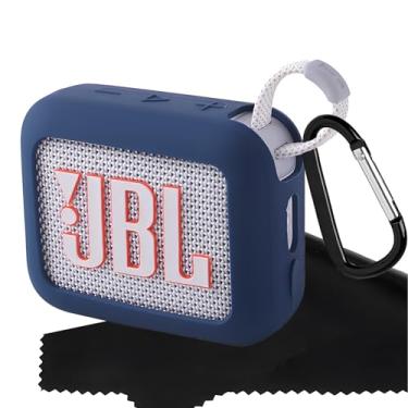 Imagem de Ziseyoru Capa de silicone para alto-falante JBL Go 4 ultra portátil com pano de limpeza de microfibra macio, compatível com acessórios de capa protetora JBL Go 4 com mosquetão (azul)