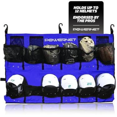 Imagem de Bolsa organizadora de capacete para pendurar PowerNet PowerPro para equipes de beisebol softbol | Comporta até 12 capacetes | Enrola com fecho de fivela e alças de transporte | Bolsa dobrável, Royal Blue