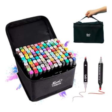 Imagem de Caneta Marcador Para Colorir Desenho Profissional 36, 48, 60, 80 Cores Conjunto De Canetinhas Pontas Duplas Codificados por Cores Vivas para Desenho (120)