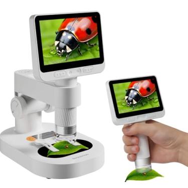 Imagem de Microscópio digital infantil de bolso IPS de 10 cm com tela de 100 a 1600 x, microscópio portátil HD 1080p para crianças de 8 a 12 anos