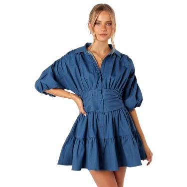 Imagem de Petal & Pup Minivestido feminino Francis de manga comprida, Jeans azul, 11