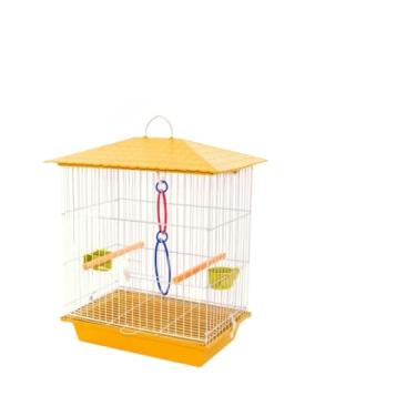 Imagem de Gaiola para calopsita mais acessórios Comedouro Jogo de Argola Colorida teto plástico (Amarelo)