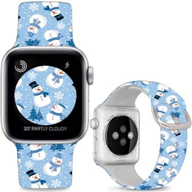 Imagem de Hepsun Pulseira de silicone com boneco de neve compatível com Apple Watch séries 10, 9, 8, 7, 6, 5, 4, 3, 2 e 1, Ultra 2/SE de 42 mm (série 3 2 1) de 45 mm, 46 mm e 49 mm.