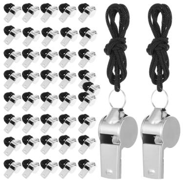 Imagem de Apito de aço inoxidável com cordão, apitos esportivos para adultos, apito de metal alto para professores, treinadores, policiais, árbitros