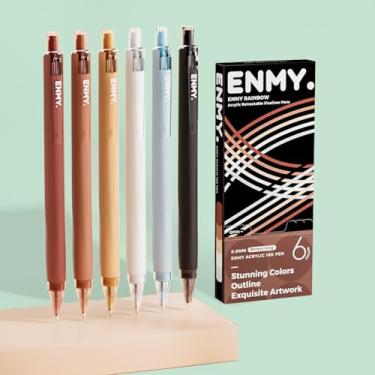 Imagem de ENMY Caneta fina de acrílico, 6 peças, cores estéticas, marcadores retráteis, ponta fina de 0,6 mm, caneta de desenho colorida para diário, esboço, anotações, canetas de arte suave para adultos e