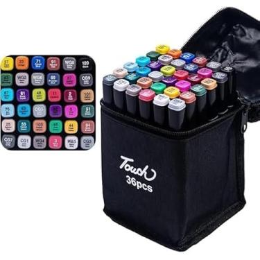 Imagem de Conjunto De Caneta Marcador Profissional Para Colorir Desenho Permanente Ponta Dupla Com Estojo Kit (36 Cores)
