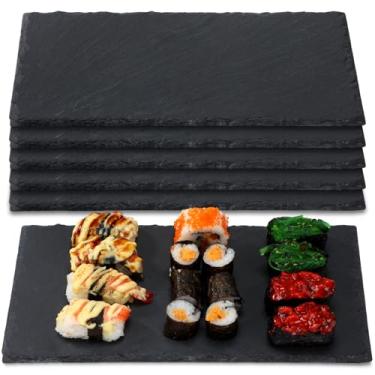Imagem de Hoolerry 6 tábuas de charcutaria de ardósia a granel, mini tábua de queijos de ardósia, travessas de sushi preto, pratos individuais de pedra para comida, aperitivos, queijo, carne, festa
