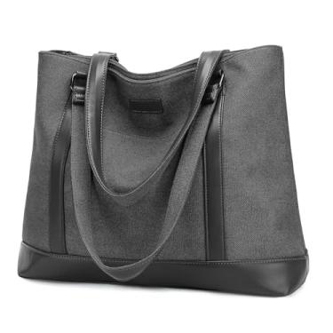 Imagem de BAIGIO Bolsa feminina para laptop de 15,6 polegadas, bolsa de lona leve de viagem, bolsa de ombro grande para professores, bolsa de ombro com compartimentos, zíper e bolsa de bagagem para escola