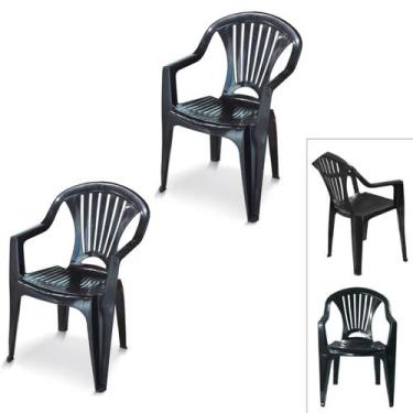 Imagem de Kit 2 Cadeira Poltrona Plástico Vime Multiuso Ler Preta - Arqplast
