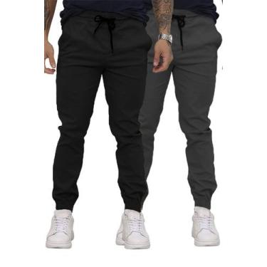 Imagem de Kit 02 Calças Jogger Sarja Premium Masculina Cinza e Preta - Tbasics, 