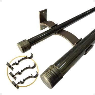 Imagem de Kit 3 Suporte Duplo Comum Perfil Varão Cortina 19.28mm Ilhós Argola In
