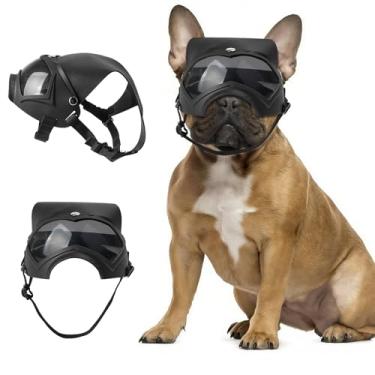 Imagem de Óculos de sol para cães, proteção UV com chapéu de sol removível para raças médias-grandes, proteção ocular para cães com alça ajustável (vidro cinza)