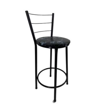 Imagem de Banqueta Banco Média Preta Encosto Bar Balcão Cozinha Bistrô - FortMix