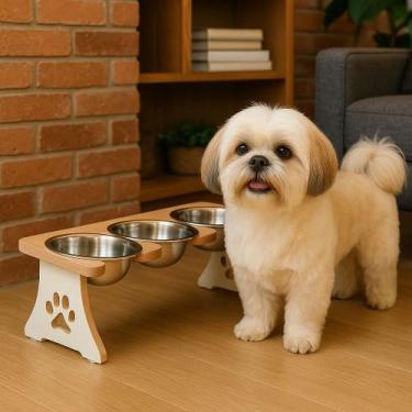 Imagem de Comedouro elevado para gatos com tigela inox - Mestre Pet, TRIPLO