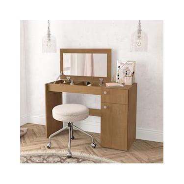 Imagem de Penteadeira Politorno Iracema Espelho Recolhível 1 Gaveta 1 Porta Nichos Compacta MDP Pintura UV