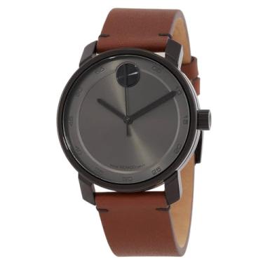 Imagem de Movado Bold 3600917 Relógio masculino com mostrador preto e pulseira de couro marrom, Preto