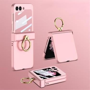Imagem de Capa de telefone com suporte de anel de plástico para Samsung Galaxy Z Flip 6 Flip6 5G Capa de proteção fina com dobradiça completa, rosa, para Galaxy Z Flip6