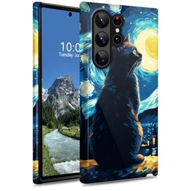 Imagem de DIGTIALL Capa para celular Samsung Galaxy S24 Ultra 6,8 polegadas, capa protetora híbrida de camada dupla para PC rígido e silicone resistente à prova de choque para Samsung Galaxy S24 Ultra, gato na