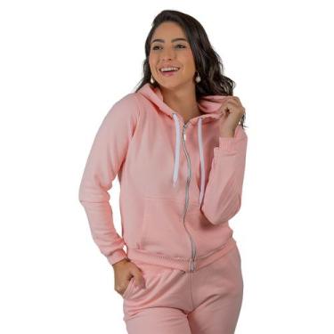 Imagem de Conjunto Feminino Moletom Calça E Blusa Feminino Flanelado Com Zíper M