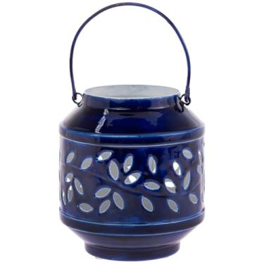 Imagem de Boston International Lanterna/suporte de vela lanternas decorativas de metal para ambientes externos | Domésticas de mesa e pátios: pequeno, azul marinho
