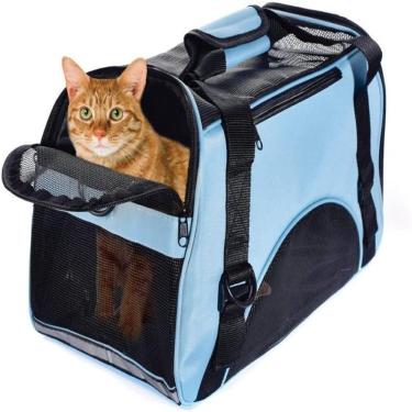 Imagem de Mochila Pet Cachorro Bolsa Transporte Gato Canguru Cães Mala Dobrável Viagem Avião Carro Azul