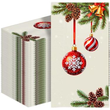 Imagem de Guardanapos de papel de Natal com 100 unidades descartáveis: toalhas de mão de jantar de convidados, design de bolas de Natal para decoração de mesa, banheiro, casa, cozinha, coquetel de férias