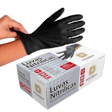 Imagem de Luva Nitrílica Sem Pó, Preta, Tamanho M, 100 Unidades, Descartável, Não Estéril, Ambidestra