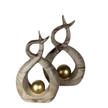 Imagem de Vasos Decorativos Para Sala,Vasos Decoração Dupla Enfeite Decorativo Cerâmica(Marmorizada Camurça Gold)