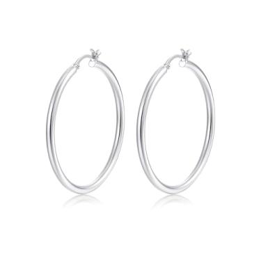 Imagem de Lansora Brincos de argola minimalistas, banhados a ouro, leves, cliques, grandes, redondos, para mulheres e homens, 30/40/50/60 mm, Cobre, Sem pedra preciosa