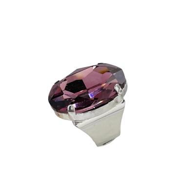 Imagem de Anel grande oval de strass aberto para coquetel feminino exagerado grande pedra geométrica de cristal grosso grosso anel ajustável anel de casamento noivas festa de formatura moda joias presente