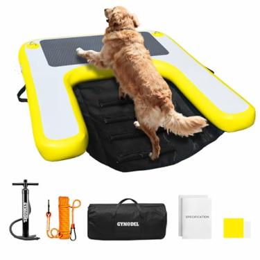 Imagem de Gymodel Rampa de piscina para cães, rampa inflável para barco para cães, escada flutuante de EVA antiderrapante para piscinas, barcos, docas, acesso seguro e fácil à água para cães grandes, amarelo