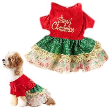 Imagem de Kirei Sui Vestido de festa tutu para cachorros pequenos e gatos, feliz ano novo, Feliz Natal, Páscoa, vermelho, dourado, G