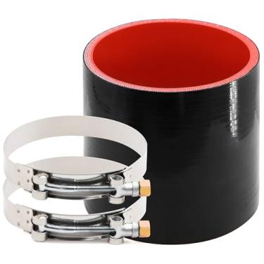 Imagem de Mangueira de acoplador de silicone reforçada de 5 camadas de comprimento reto de 10 cm ID 10 cm com 2 grampos de parafuso T, espessura de parede 6 mm tubo turbo de alto nível adequado