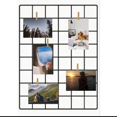 Imagem de Painel Para Fotos Tela Aramada Memory Board Com Suporte de Parede e Prendedores (Preto,60X80)