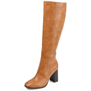 Imagem de Journee Collection Womens Karima Tru Comfort Foam Extra Wide Calf Stacked Heel Knee High Boots Cognac 6.5 Extra Wide WOMENS US