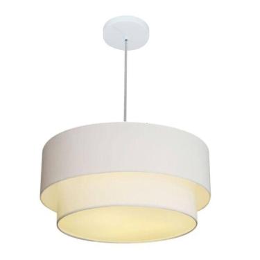 Imagem de Lustre Pendente Duplo Cilíndrico Vivare Md-4355 Cúpula Em Tecido 50x40cm - Bivolt Branco 127/220v