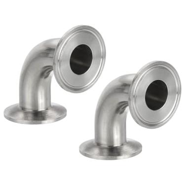 Imagem de PATIKIL Cotovelo de 90 graus 1 "(25 mm) tubo OD, 2 pacotes 304 acessórios para tubos sanitários de aço inoxidável 3.8 cm braçadeiras sanitárias Tri 50,5 mm Flange de virola OD para sistemas de
