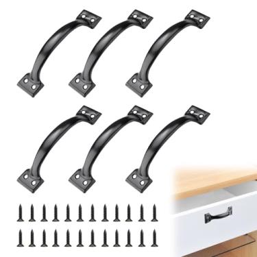 Imagem de 6 pacotes de kit de substituição de puxador de portão de metal de 14 cm, maçanetas de porta de celeiro de tela preta foscas, puxadores de armário de gaveta externa puxadores de ferragens para cozinha