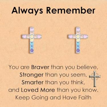 Imagem de CERSLIMO Brincos de cruz para meninas e crianças, confirmação de Natal religiosa cristã, comunhão, batismo, presentes inspiradores de aniversário católicos para mulheres, adolescentes e adolescentes