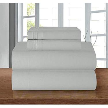 Imagem de Elegant Comfort Jogo de cama luxuoso macio 1500 fios egípcio 4 peças de qualidade de hotel premium resistente a amassados, lençol com elástico em toda a volta, bolso profundo até 40 cm, Queen, prata