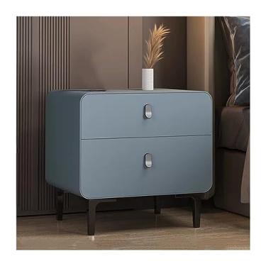 Imagem de Mesa de cabeceira toda de madeira maciça, mesa de cabeceira simples, com duas gavetas, lateral estreita, pequena, armazenamento de cor sólida, gaveta espessa, silenciosa, móvel de cabeceira, mesa de