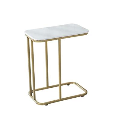 Imagem de Mesa de centro de design simples em forma de C, mesa lateral quadrada pequena para sofá, mesa de sofá com moldura de metal para sala de estar, quarto, cabeceira, decoração de casa moderna, pequena