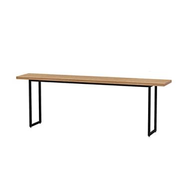 Imagem de Mesa de bar cafeteria mesa de jantar longa de ferro forjado contra a parede bar varanda madeira maciça banco alto e cadeira casa (tamanho: 140 * 45 * 105 cm)