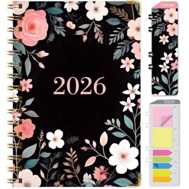 Imagem de Agenda Hardcover 2026, 14 cm x 20 cm: 14 meses (novembro de 2025 a dezembro de 2026), agenda mensal diária, agenda anual, marcador de livro, pasta de bolso e conjunto de notas adesivas (preto floral