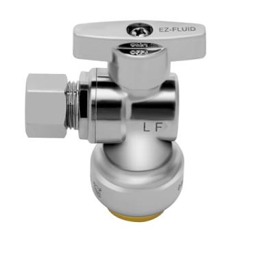 Imagem de (1) EZ-FLUID 1/5.1 cm Cobre Push-Fit (5/20.3 cm OD) x 3/20.3 cm OD, válvula de parada angular, válvula angular de manípulo de metal de desligamento de água de 1/4 de volta para tubos de cobre e PEX