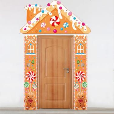 Imagem de Decoração de festa de Natal - 3 peças com tema de pão de gengibre faixa de porta para pendurar doces de Natal para cabine de fotos de Natal para suprimentos de férias em casa