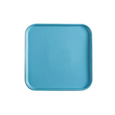 Imagem de Prato de serviço prato de jantar quadrado cor sólida cerâmica utensílios de mesa prato de jantar ocidental para bife, macarrão, pizza, casa, festa, pratos de restaurante (cor: azul, tamanho: 25,4 cm)