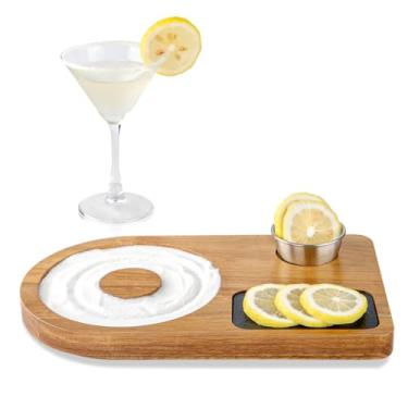 Imagem de HALE OTEIR Conjunto de escorredor de sal Margarita – Máquina de madeira de acácia para coquetel de sal e borda de açúcar com tábua de ardósia, fatiador de limão e tigela de servir – ferramentas de