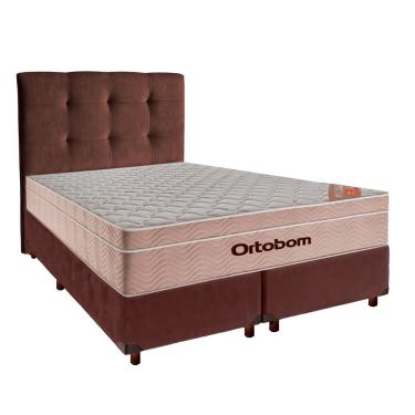 Imagem de Conjunto Cama Box Marrom Queen + Colchão Molas Ensacadas Airtech Ortobom + Cabeceira