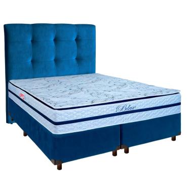 Imagem de Cama Box + Colchão Casal Molas Ensacadas Blue Paropas + Cabeceira Estofada